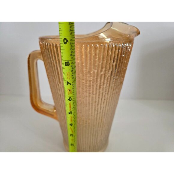 Jeanette Marigold Tree Bark Vintage Glass Pitcher With Textured Design & Handle - Picture 9 of 10